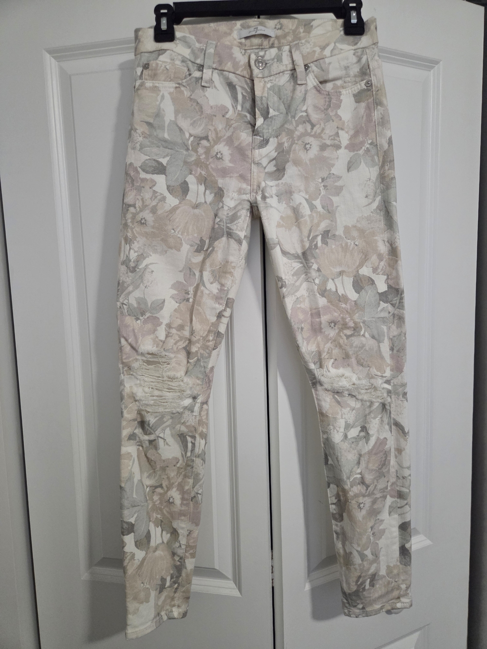 7 For All Mankind Neutral Floral Print Skinny Jeans